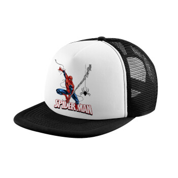 Spiderman fly, Adult Soft Trucker Hat with Black/White Mesh (POLYESTER, ADULT, UNISEX, ONE SIZE)