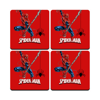 Spiderman fly, ΣΕΤ 4 Σουβέρ ξύλινα τετράγωνα (9cm)