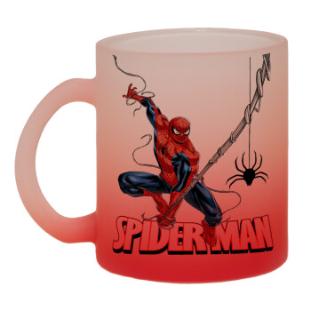 Spiderman fly, Κούπα γυάλινη δίχρωμη με βάση το κόκκινο ματ, 330ml
