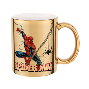 Spiderman fly, Mug ceramic, gold mirror, 330ml