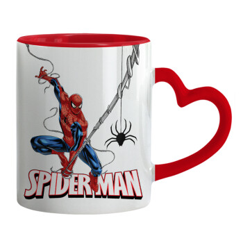Spiderman fly, Κούπα καρδιά χερούλι κόκκινη, κεραμική, 330ml