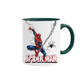 Spiderman fly, Κούπα χρωματιστή πράσινη, κεραμική, 330ml