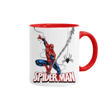 Spiderman fly, Κούπα χρωματιστή κόκκινη, κεραμική, 330ml