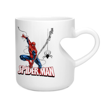 Spiderman fly, Κούπα καρδιά λευκή, κεραμική, 330ml