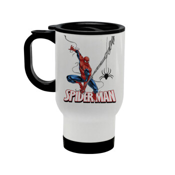 Spiderman fly, Stainless steel travel mug with lid, double wall white 450ml