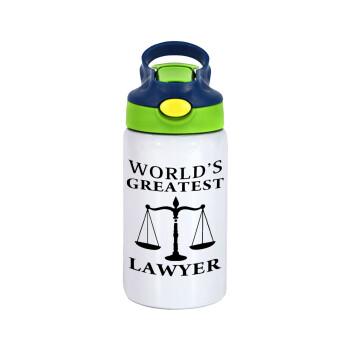World's greatest Lawyer, Children's hot water bottle, stainless steel, with safety straw, green, blue (350ml)