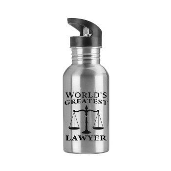 World's greatest Lawyer, Water bottle Silver with straw, stainless steel 600ml