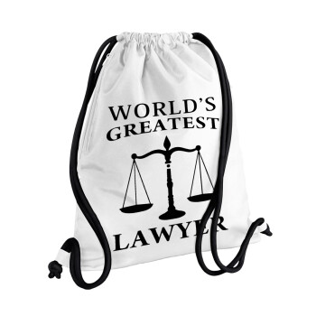 World's greatest Lawyer, Backpack pouch GYMBAG white, with pocket (40x48cm) & thick cords