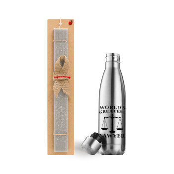 World's greatest Lawyer, Easter Set, metallic stainless thermos flask (500ml) & scented flat Easter candle (30cm) (GRAY)