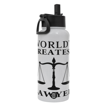 World's greatest Lawyer, Metal mug thermo White with Straw and Spout Lid (Stainless steel), double wall, 950ml