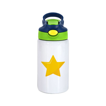 Star, Children's hot water bottle, stainless steel, with safety straw, green, blue (350ml)