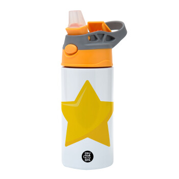 Star, Children's hot water bottle, stainless steel, with safety straw, Orange/Grey (360ml) BPA-FREE