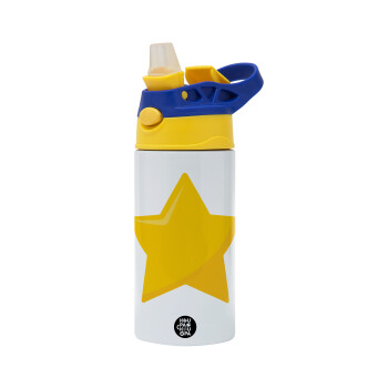 Star, Children's hot water bottle, stainless steel, with safety straw, green, blue (360ml) BPA FREE