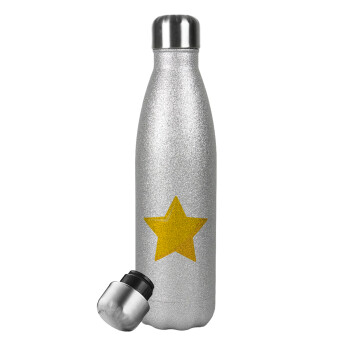 Star, Μεταλλικό παγούρι θερμός Glitter Aσημένιο (Stainless steel), διπλού τοιχώματος, 500ml