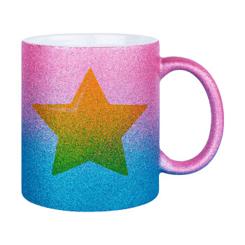 Star, Κούπα Χρυσή/Μπλε Glitter, κεραμική, 330ml