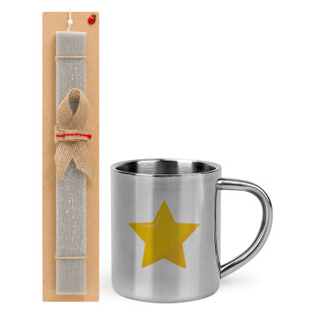 Star, Easter Set, metallic thermal cup (300ml) & Easter aromatic flat candle (30cm) (GRAY)