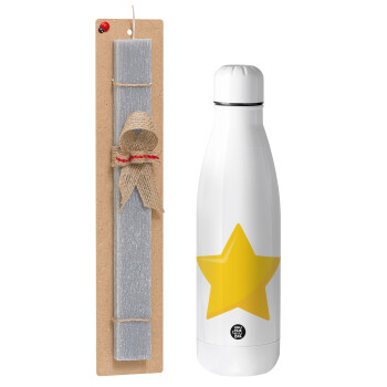 Star, Easter Set, metallic Inox water bottle (700ml) & Easter scented flat candle (30cm) (GRAY)