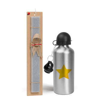 Star, Easter Set, metallic silver aluminum water bottle (500ml) & aromatic flat Easter candle (30cm) (GRAY)