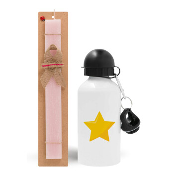 Star, Easter Set, metallic aluminum bottle (500ml) & aromatic flat Easter candle (30cm) (PINK)