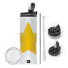 Travel Tumbler 2 Lids, with metal straw & cleaning brush (Stainless steel 304 Food grade, BPA free, 600ml)