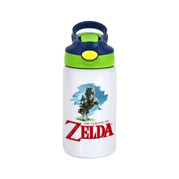 Zelda, Children's hot water bottle, stainless steel, with safety straw, green, blue (350ml)