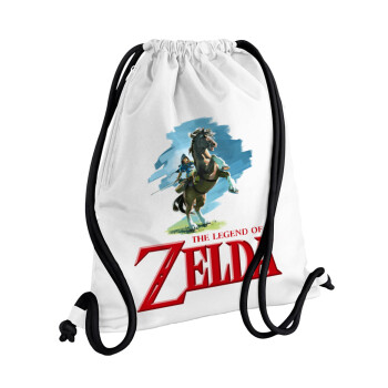 Zelda, Τσάντα πλάτης πουγκί GYMBAG λευκή, με τσέπη (40x48cm) & χονδρά κορδόνια