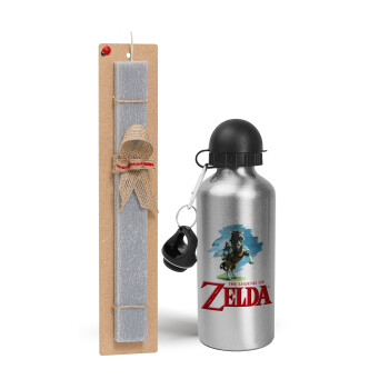 Zelda, Easter Set, metallic silver aluminum water bottle (500ml) & aromatic flat Easter candle (30cm) (GRAY)