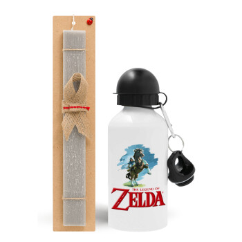 Zelda, Πασχαλινό Σετ, παγούρι μεταλλικό  αλουμινίου (500ml) & πασχαλινή λαμπάδα αρωματική πλακέ (30cm) (ΓΚΡΙ)