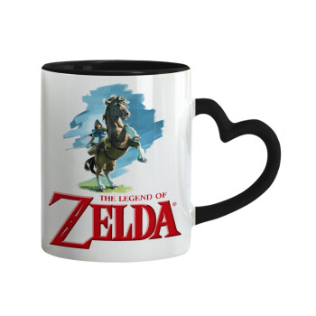 Zelda, Mug heart black handle, ceramic, 330ml