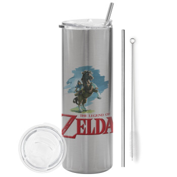 Zelda, Tumbler stainless steel Silver 600ml, with metal straw & cleaning brush