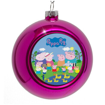 Peppa pig Family, Purple Christmas tree ornament bauble 8cm