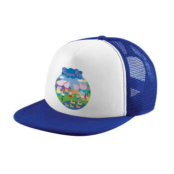 Peppa pig Family, Adult Soft Trucker Hat with Blue/White Mesh (POLYESTER, ADULT, UNISEX, ONE SIZE)