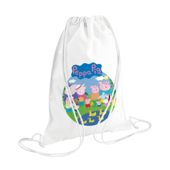 Peppa pig Family, Backpack pouch GYMBAG white (28x40cm)