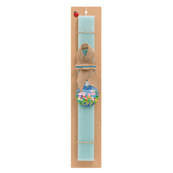 Peppa pig Family, Easter Set, wooden keychain & aromatic flat Easter candle (30cm) (TURQUOISE)