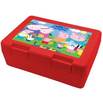 Peppa pig Family, Children's cookie container RED 185x128x65mm (BPA free plastic)