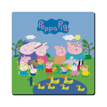 Peppa pig Family, Τετράγωνο μαγνητάκι ξύλινο 6x6cm