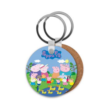 Peppa pig Family, Μπρελόκ Ξύλινο στρογγυλό MDF Φ5cm