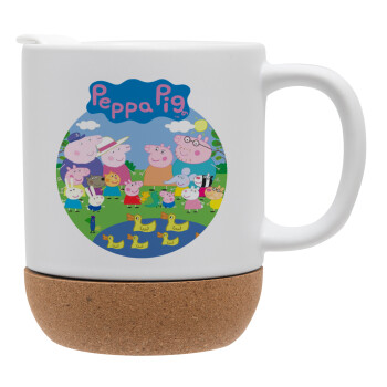 Peppa pig Family, Ceramic coffee mug Cork (MAT), 330ml (1pcs)