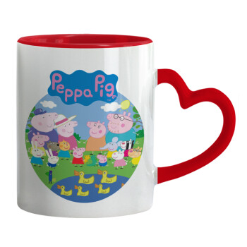 Peppa pig Family, Mug heart red handle, ceramic, 330ml