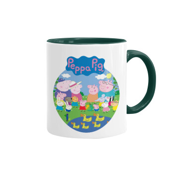 Peppa pig Family, Κούπα χρωματιστή πράσινη, κεραμική, 330ml