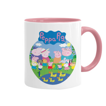 Peppa pig Family, Κούπα χρωματιστή ροζ, κεραμική, 330ml