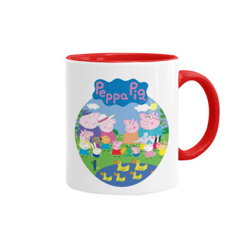 Peppa pig Family, Κούπα χρωματιστή κόκκινη, κεραμική, 330ml