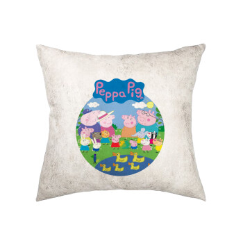 Peppa pig Family, Μαξιλάρι καναπέ Δερματίνη Γκρι 40x40cm με γέμισμα