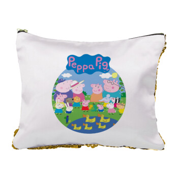 Peppa pig Family, Sequin Gold Pouch Cosmetic Bag