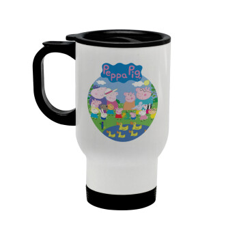 Peppa pig Family, Stainless steel travel mug with lid, double wall white 450ml