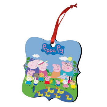 Peppa pig Family, Χριστουγεννιάτικο στολίδι polygon ξύλινο 7.5cm