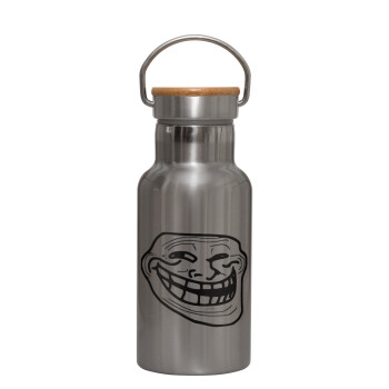 Troll face, Stainless steel metallic thermos flask, silver with a bamboo lid, double-walled, 350ml.