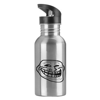Troll face, Water bottle Silver with straw, stainless steel 600ml