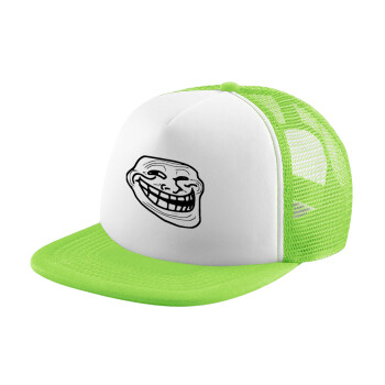 Troll face, Child's Soft Trucker Hat with Green/White Mesh (POLYESTER, CHILDREN'S, ONE SIZE)