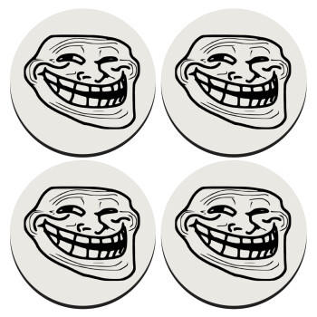 Troll face, SET of 4 round wooden coasters (9cm)